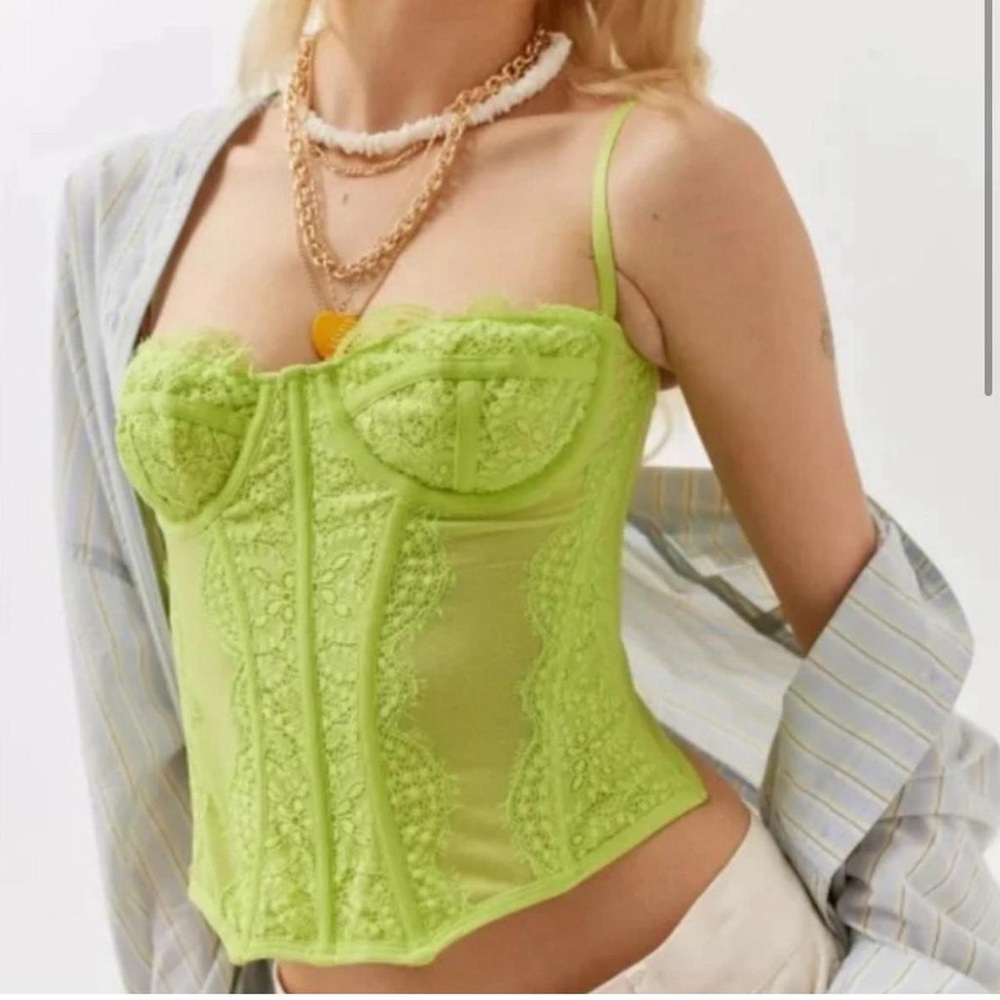 Urban outfitters Out From Under Corset neon green lingerie wired bra lingerie
